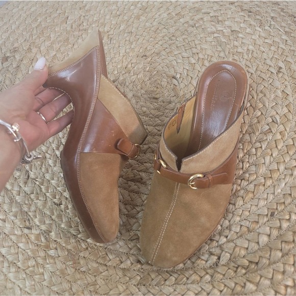 COLE HAAN SLIP-ON SUEDE WEDGE HEELS CLOGS BUCKLE SANDAL WOMEN'S SIZE 9 - Picture 10 of 13